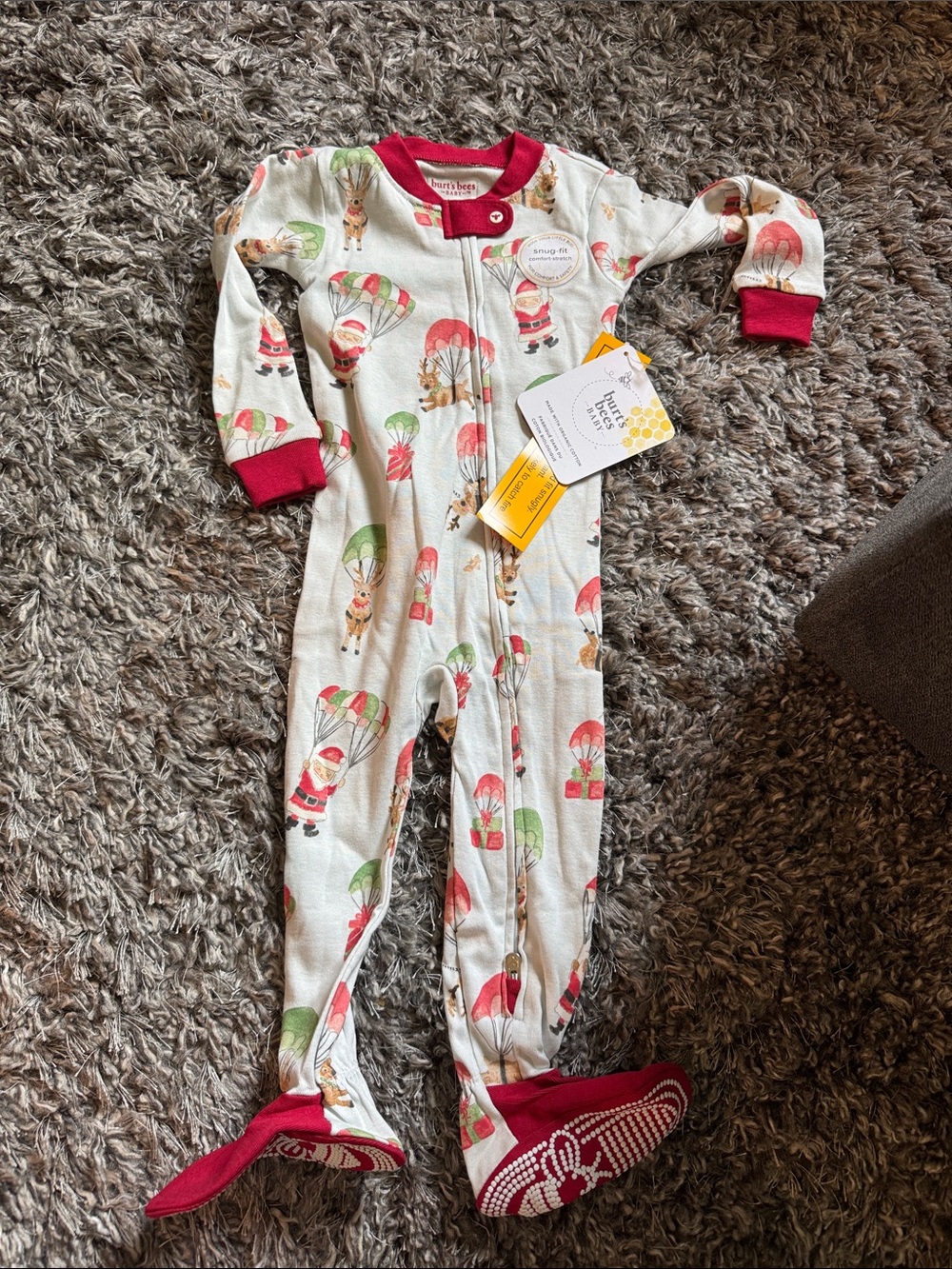 Holiday Print Cream Footie with Red Trim - Kids One Piece